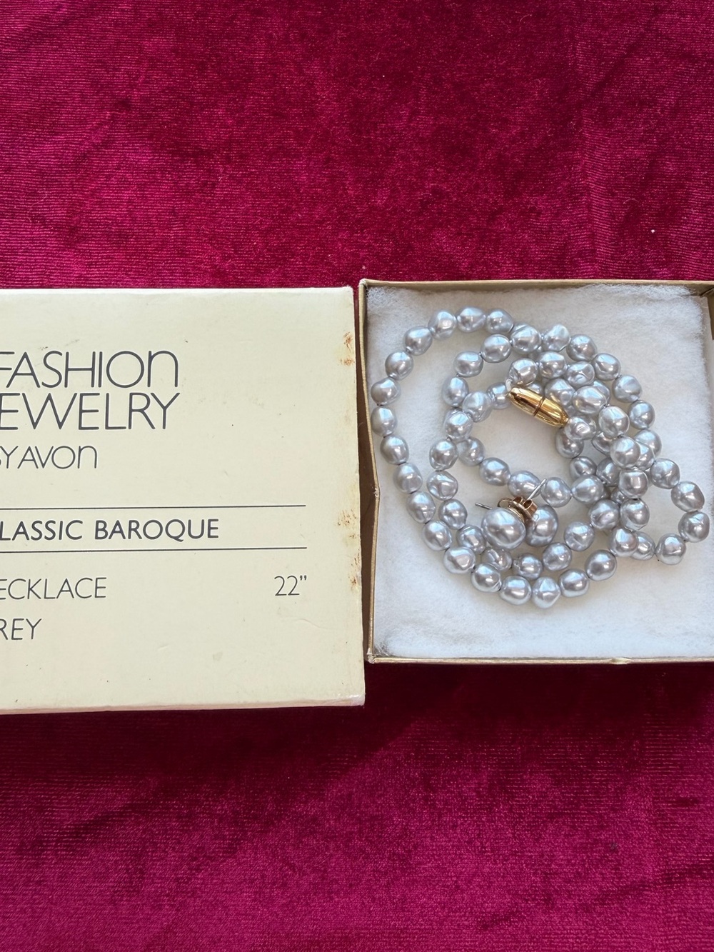 Avon Faux Pearl Grey Necklace And Earrings Set